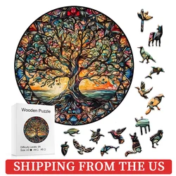 Wooden Puzzles for Adults, Tree of Life Puzzle Uniquely Irregular Animal Shaped Wooden Jigsaw Puzzles, Creative Gift for Kids