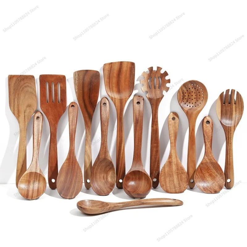 For kitchenware, cookware set, teak spatula, cooking spoon, stir-fry colander, wooden spoon, full set.