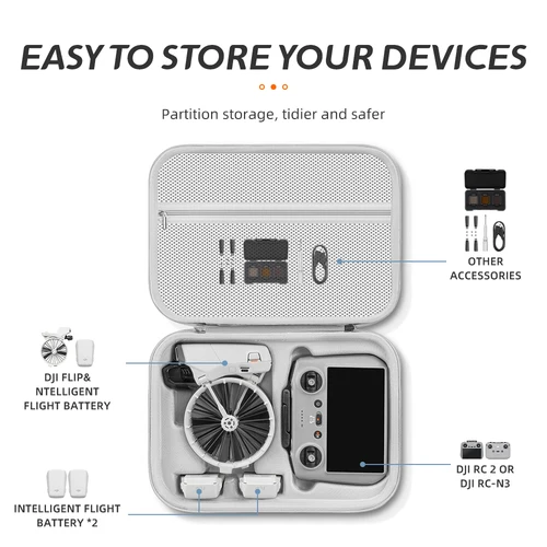 Imagen 2 del producto Bolsa de almacenamiento XFJI, Estuche de transporte protector de viaje, bolso de mano de cuero PU resistente a caídas, accesorios para Drones DJI Flip