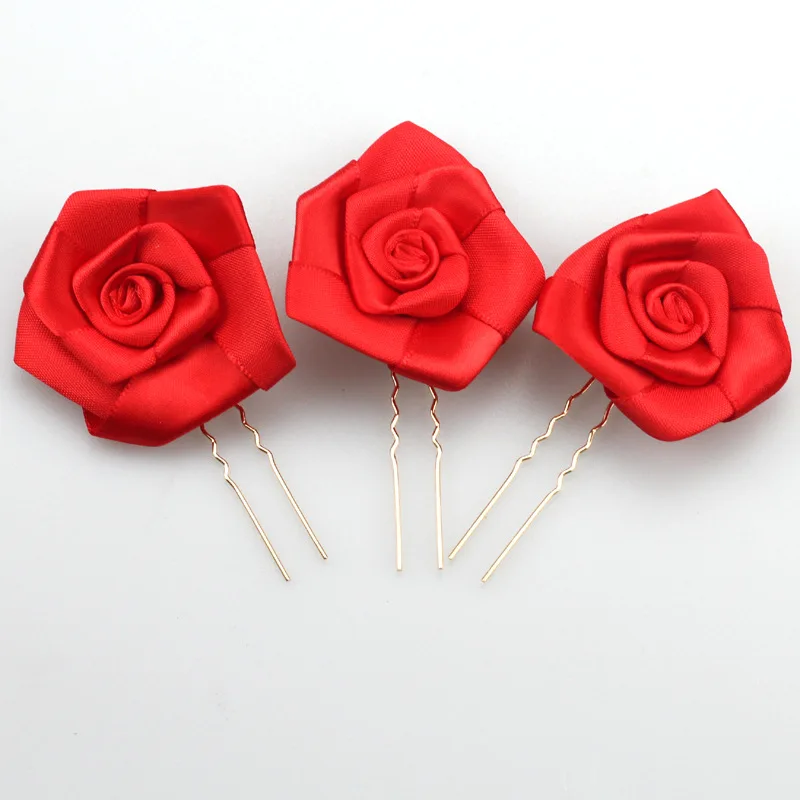 3 шт. красная кованая лента ручной работы 5 см, роза, ткань, цветы, свадебные заколки для волос, аксессуары для волос, свадебные головные уборы