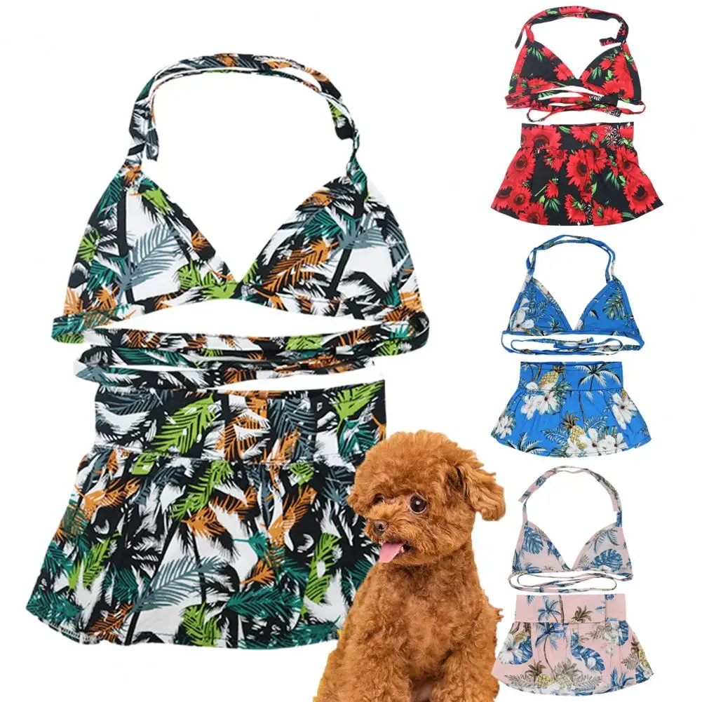 Costume da bagno per animali domestici costume da bagno morbido per animali domestici costume da bagno per cani con lacci stampa floreale gonna da