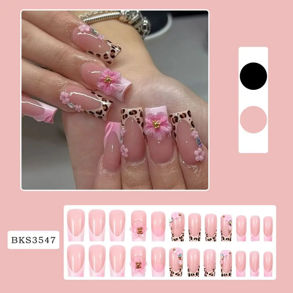 24pcs/box Flower 3D Fake Nails Women Wearable Manicure Jelly Gel Fake Nails Easy To Wear Full Cover Nail Tips view 2