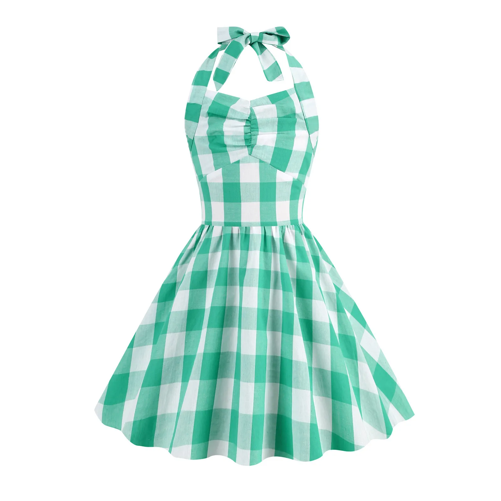 Vintage Kids Girl Plaid Swing Dress Elegant Summer Sleeveless Halter 50s Vestidos Midi Swing Pink Carnival Party For Child 3-10Y