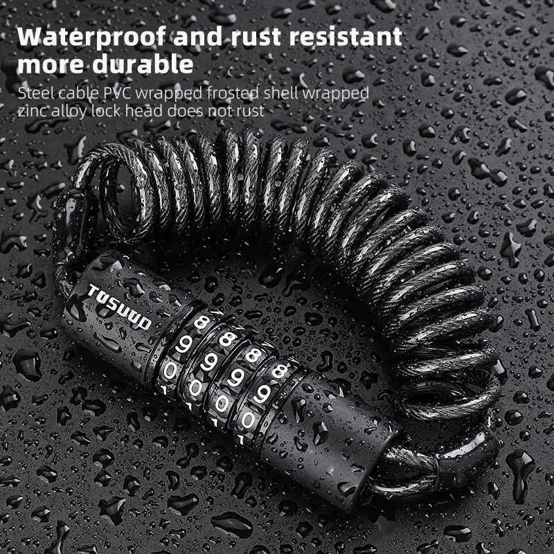 TOSUOD High-Quality 519 Zinc Alloy Helmet Lock with a Length of 1.5 Meters - Black, Offering Secure Storage for Your Helmet