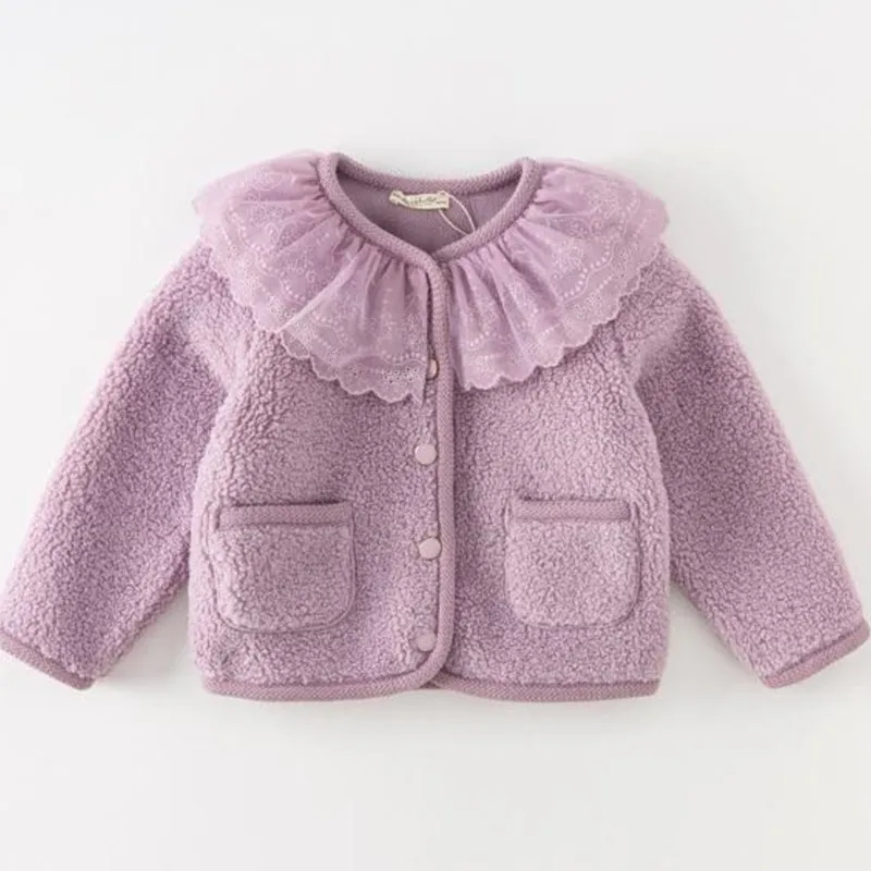 

Baby Girls Winter Coats Sweet Lace Collar Fake Fur Warm Cardigan Jackets Fashion Kids Tops Children Birthday Clothes Overcoats
