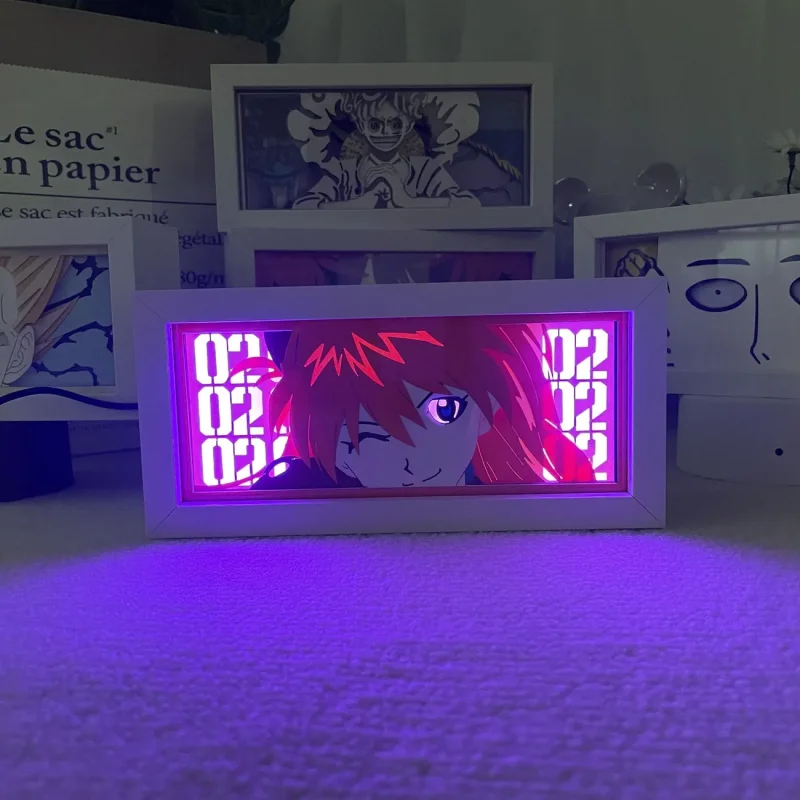 New Century Evangelion Paper Carved Lamp Anime Asuka Langley Soryu Figure 3D Led Night Light Usb 7Color Bedroom Decoration Lamps view 6