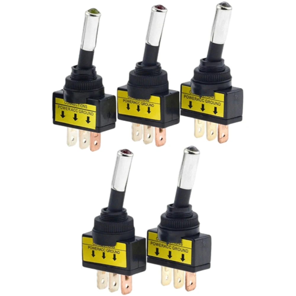 

5PCS ASW-15D 12mm Automotive Toggle Switch LED Light Indicator SPST 2 Position 3Pin ON OFF DC12V Self-locking LED Switch