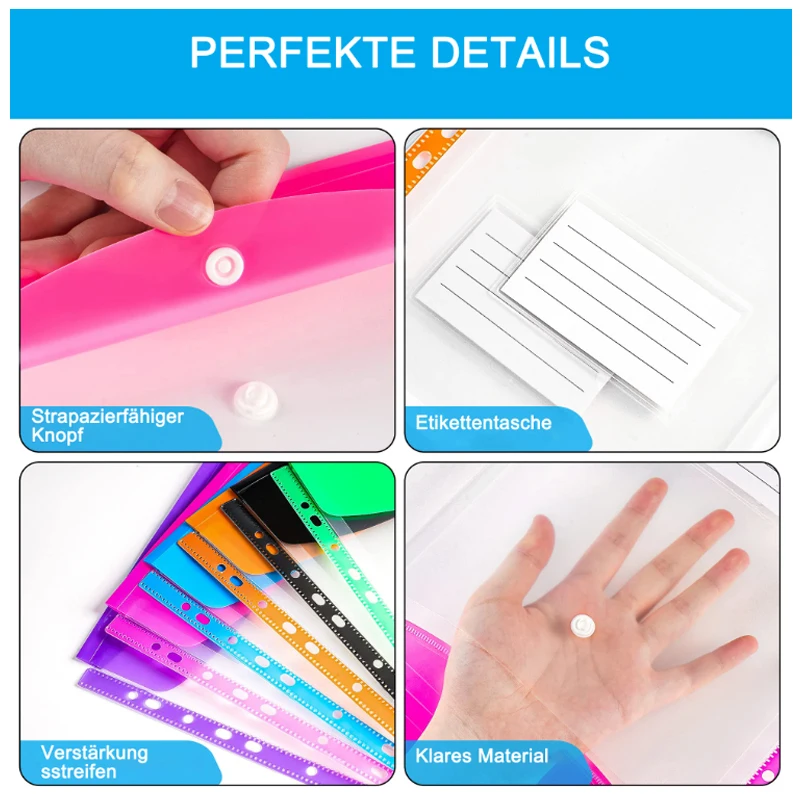 6/12 قطعة A4 PP حقيبة ملفات مع زر الطقات ومجلد الملفات حقيبة توسيع لمكتب المدرسة أزرار قابلة للتوسيع وجيوب التسمية جديد #4