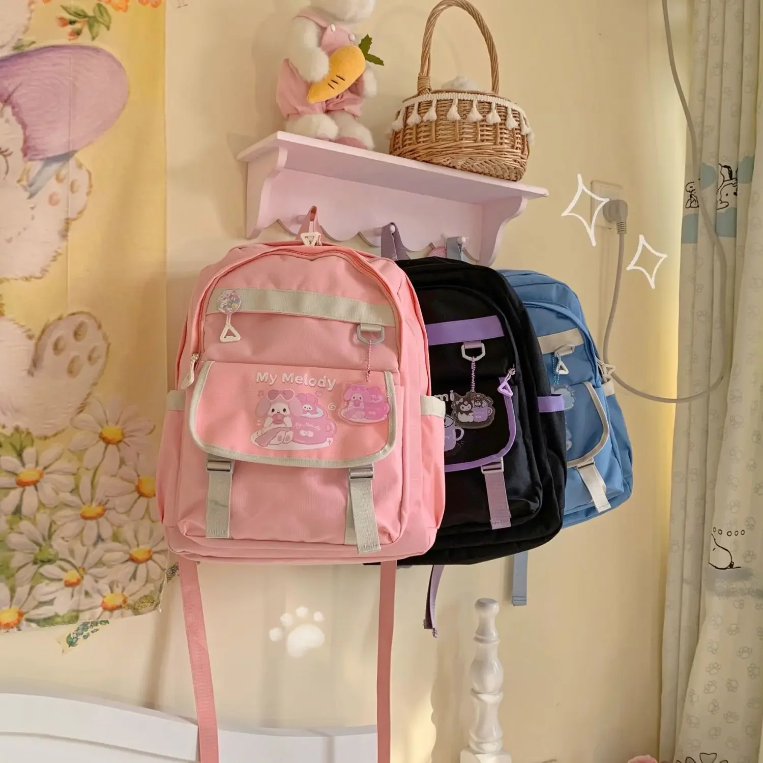 Sacos para mulheres mochila escolar para estudantes universitários desenhos animados sanrio irmã fofa estudante mochila diária mochila grande capacidade