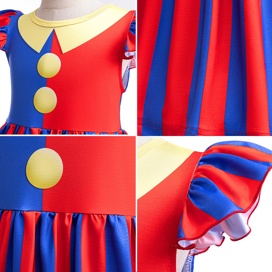 Vestido de circo Digital para niñas, ropa de payaso para niños, estampado 3D de Pomni, fiesta temática de Carnaval de Halloween, Vestido de actuación de escenario