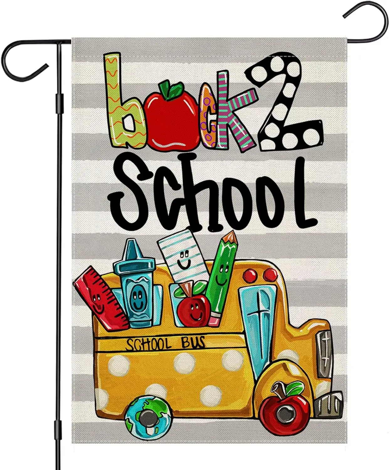 Back to School Garden Flags for Outside, Apple Pencil Truck First Day of School Yard Decoration, Small Outdoor Celebration Decor