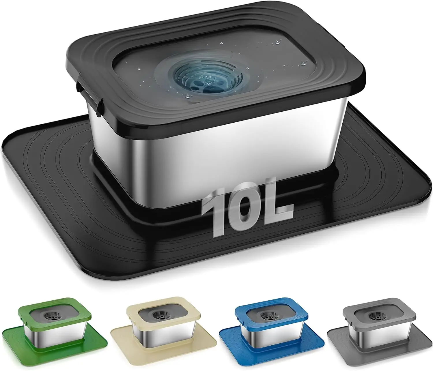 

10L Stainless Steel No Spill Dog Water Bowl with Slow Drinking Design and Non-Slip Mat for Large Pets Indoor Outdoor Use