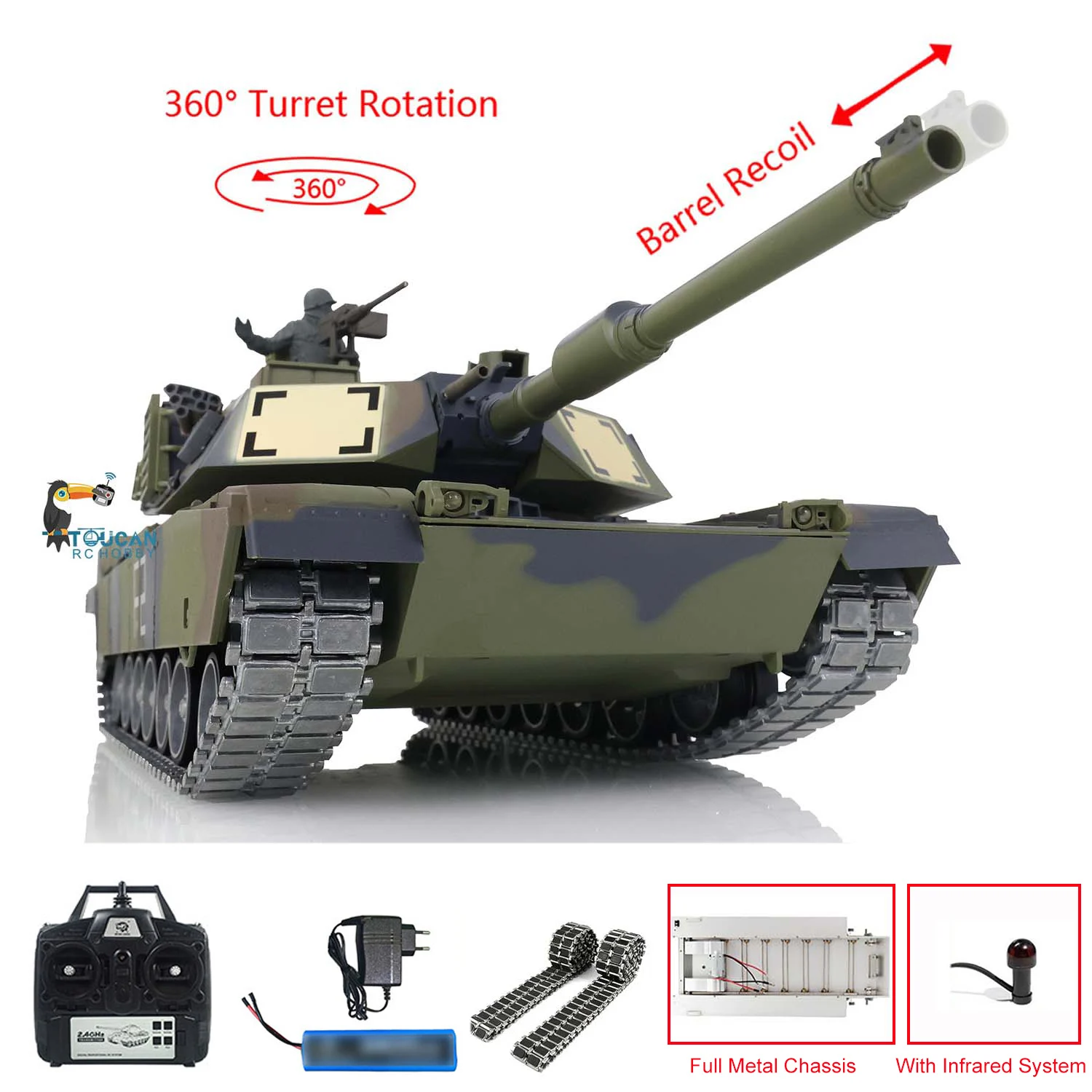 

Refitted Heng Long Factory 3918 M1A2 Abrams RTR Metal Chassis Plastic Upper Hull RC Tank 360 Turrent Rotating Smodking Effect