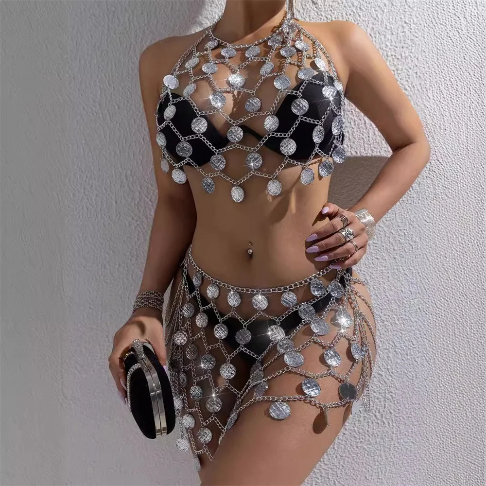 

Shiny Rhinestone Body Chain for Women 2024 Fashion Hollow out Bikini Waist Belt Chain Top Bra Harness Nightclub Party Jewelry