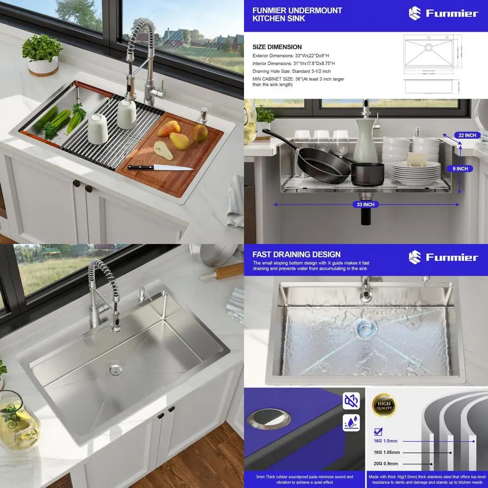 

33 x 22 Inch Stainless Steel Single Bowl Kitchen Sink with 16 Gauge Top Mount Design