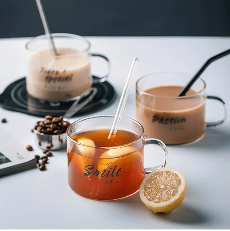 500ml Creative letter glass mug,large belt with juice mug office teacup dessert cup oatmeal breakfast cup milk Drinkware