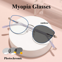 New Cat Eye Photochromic Myopia Glasses Fashion Simple Myopia Glasses Anti-blue Light Color-changing Lens Glasses 0 To -4.0