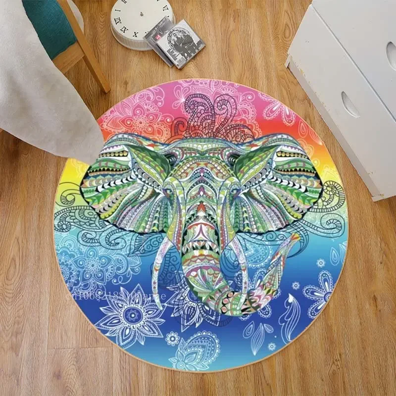 Boho Mandala Elephant Area Rug God Thailand Ganesha Printed Round Floor Mat Living Room Carpet Bathroom Kitchen Rug Doormat