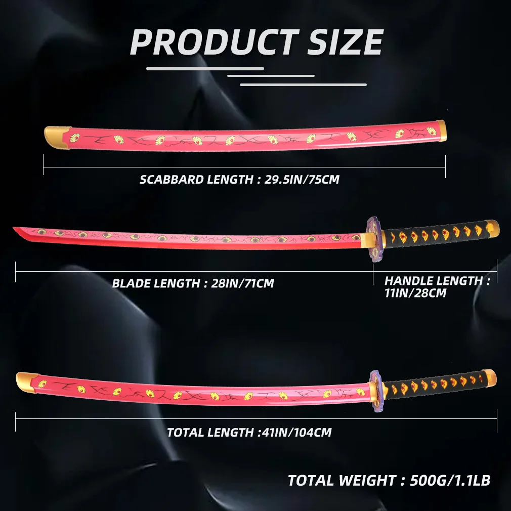 Espada LED brillante Katana Demon Slayer, juguete de bambú de 104cm/41 pulgadas, regalo de Halloween Kokushibou con cinturón y soporte para espada