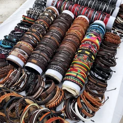 Wholesale Sets Random 50Pcs Multi-color Mix Styles Braided Ethinc Tribal Leather Bracelets For Men Women MX16