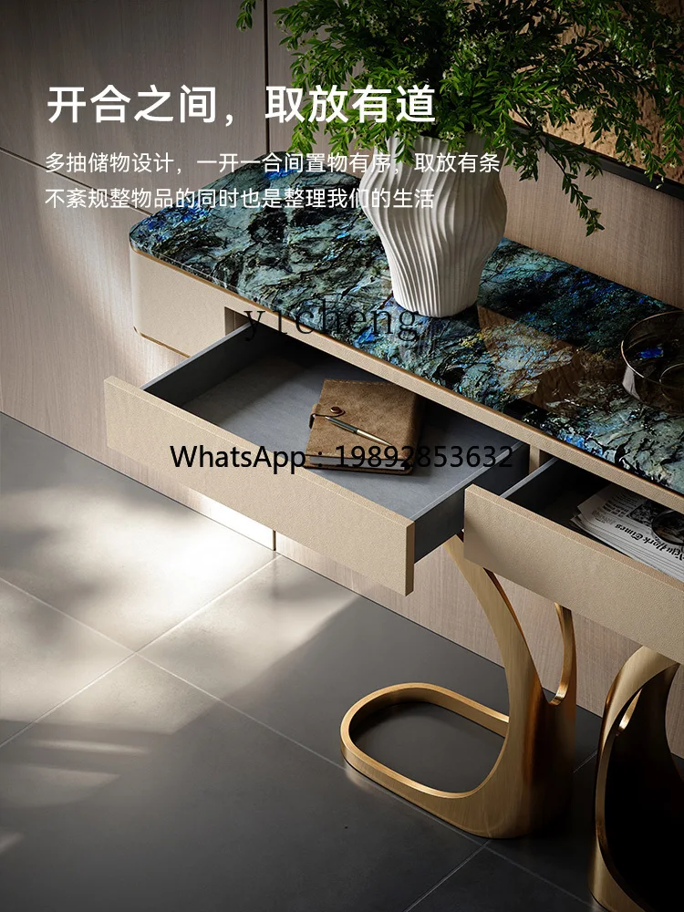AB  facing the door, living room against the wall, high-end natural marble table