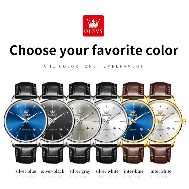 OLEVS 6725 Mens Watch Original Luxury Automatic Mechanical Watch Movement Waterproof Luminous Watch Single Calendar Design