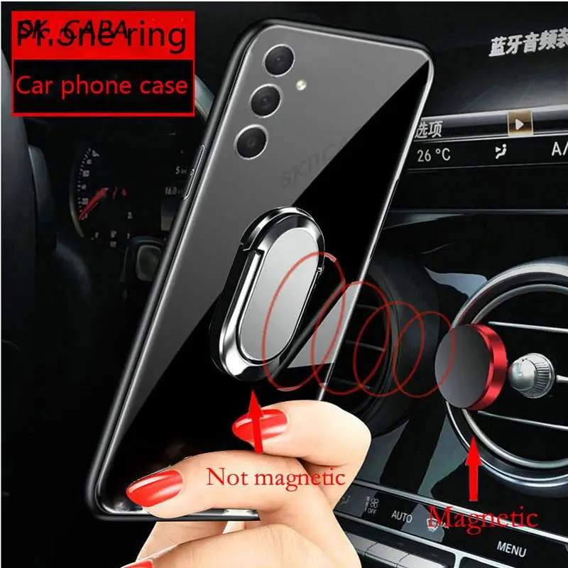 M54 Hard Cover Tempered Glossy Glass Shockproof Case For Samsung M54 M14 A54 A34 A24 A14 5G Magnetic Ring Holder Soft Edge Shell