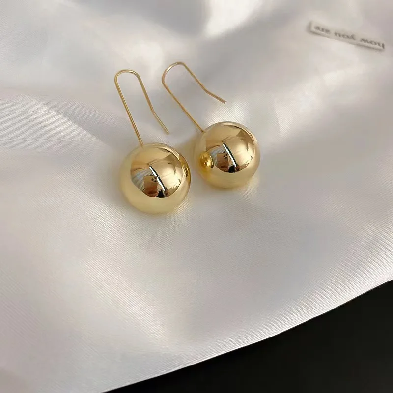 Simple Metal Ball Drop Earrings for Women Girls Female Gold Color Dangle Hook Jewelry Punk Statement Party Travel Birthday Gift