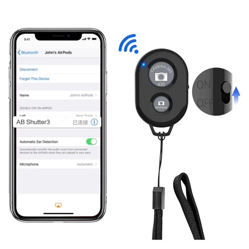 جهاز تحكم عن بعد لكاميرا بلوتوث للهواتف الذكية، تحكم لاسلكي متوافق مع هاتف iPhone Android للصور فيديو النقر