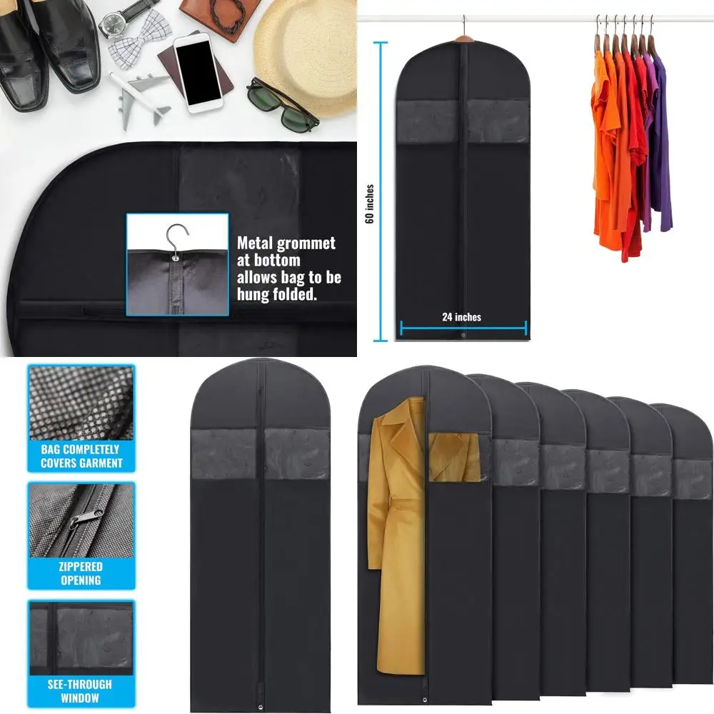 

60 Pack Travel Suit Bags for Men & Women - Hangers Included, Clear Window, Zippered Protection for Clothes