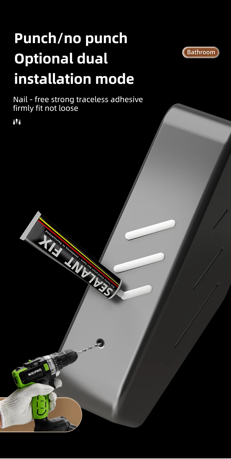 Badezimmerregal ohne Bohren, Eckraum, Aluminium-Lagerregal, Wandmontage, dreieckiger Korb, Duschraum, Aufbewahrungsorganisator FR2006 – Detail 5