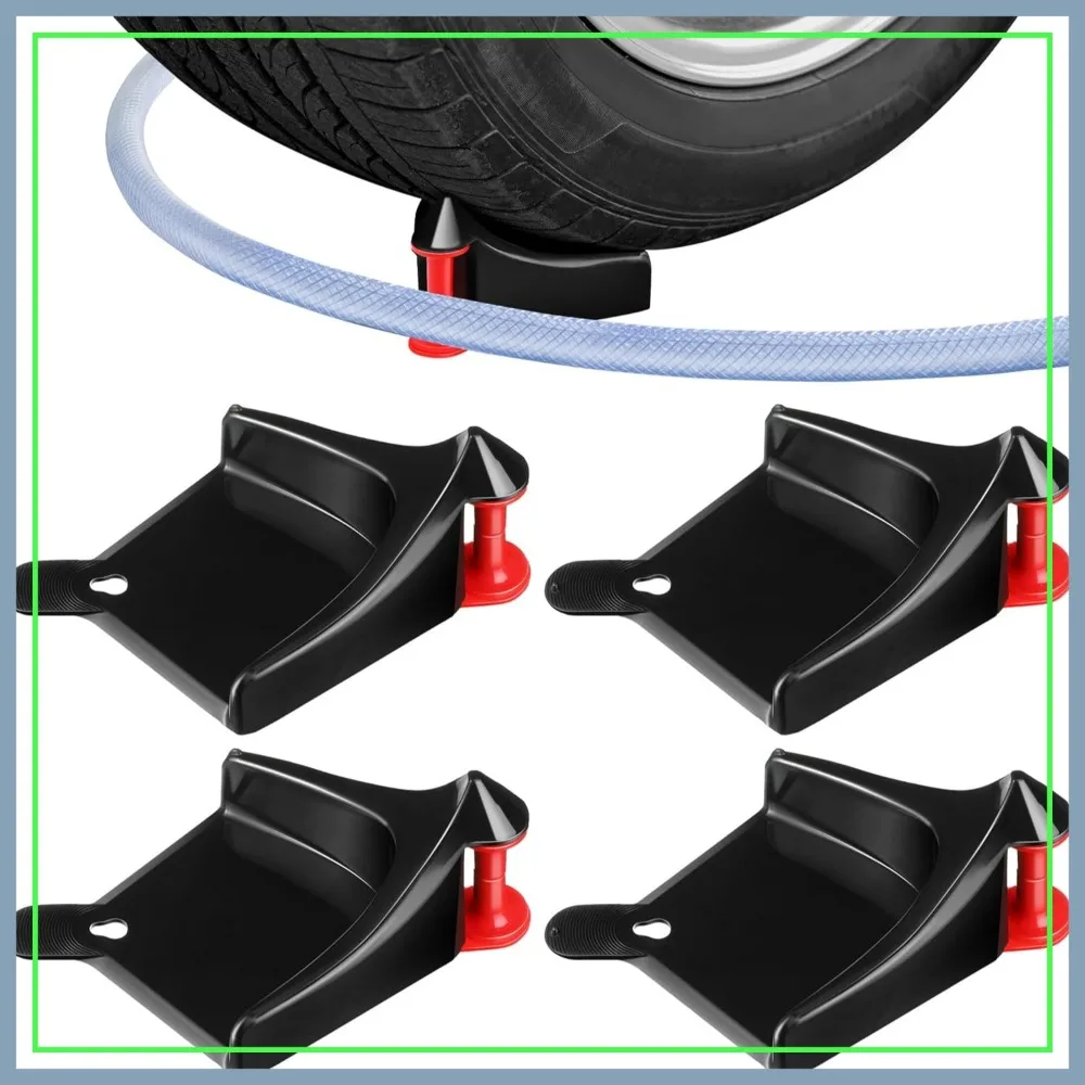 4 guías para mangueras de coche, rodillos para mangueras de neumáticos para lavado, evitan que la manguera de la lavadora a presión se atascue debajo de las ruedas, color negro