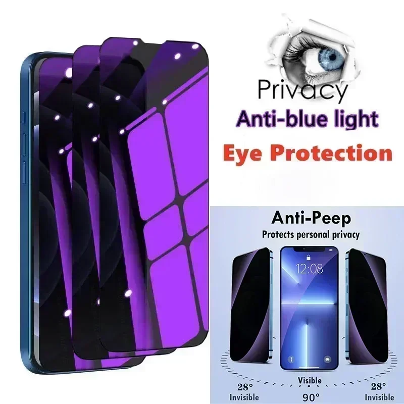 1-3 Pcs Anti Blue Light Privacy Tempered Glass for iPhone 15 Pro Max 14 Plus 13 12 Mini 11 Eye Protection Clear Screen Protector