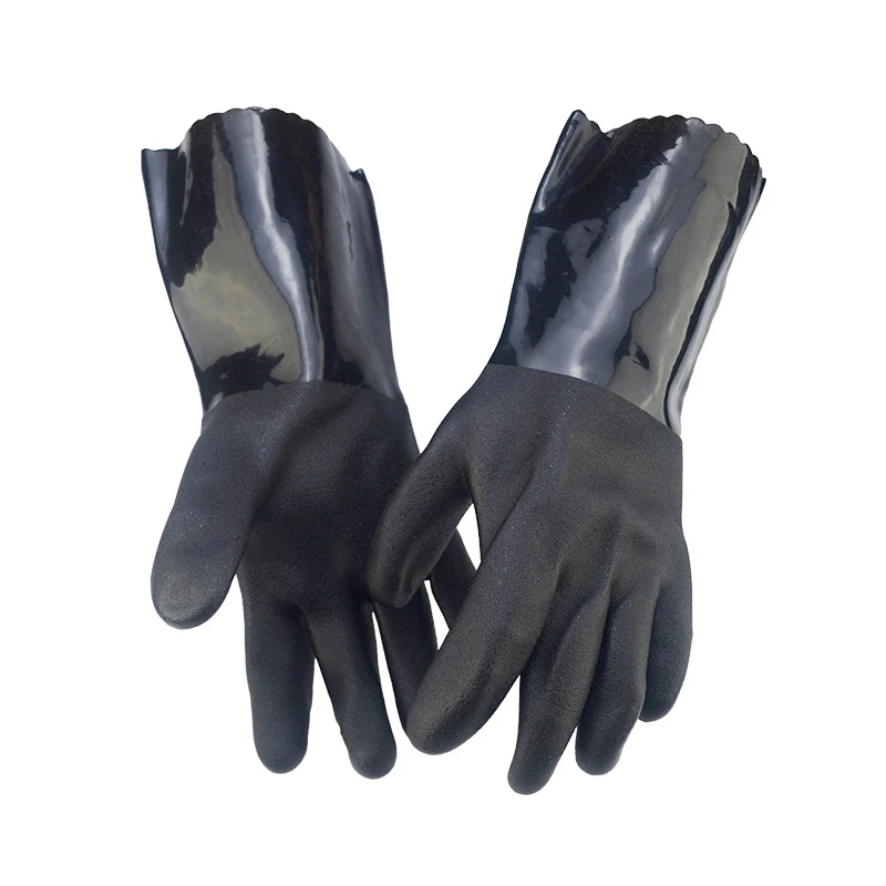 XYEHS 5 Pairs 28cm-30cm Full Black PVC Coating Chemical Resistant Safety Work Gloves Anti-Slip Palm Oil & Water Resistant