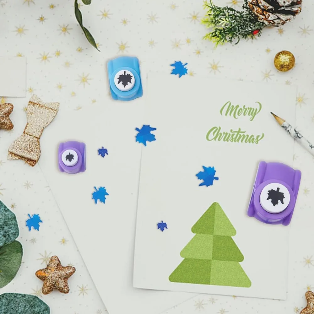 3Pcs 3 Sizes Maple Leaf Punches Set Craft Hole Punch Shapes Blue Purple Small Paper Puncher Plastic Alloy Crafting Scrapbook