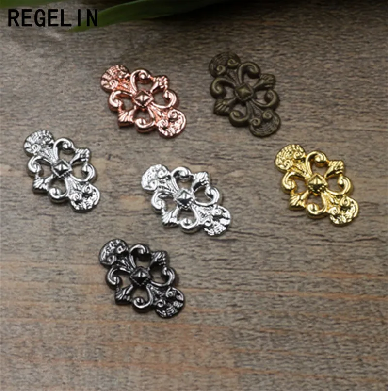 REGELIN Flower Connectors Flower Pendant Metal Crafts Gift Decoration 50pcs/lot 6 Colors 12x17mm DIY Findings