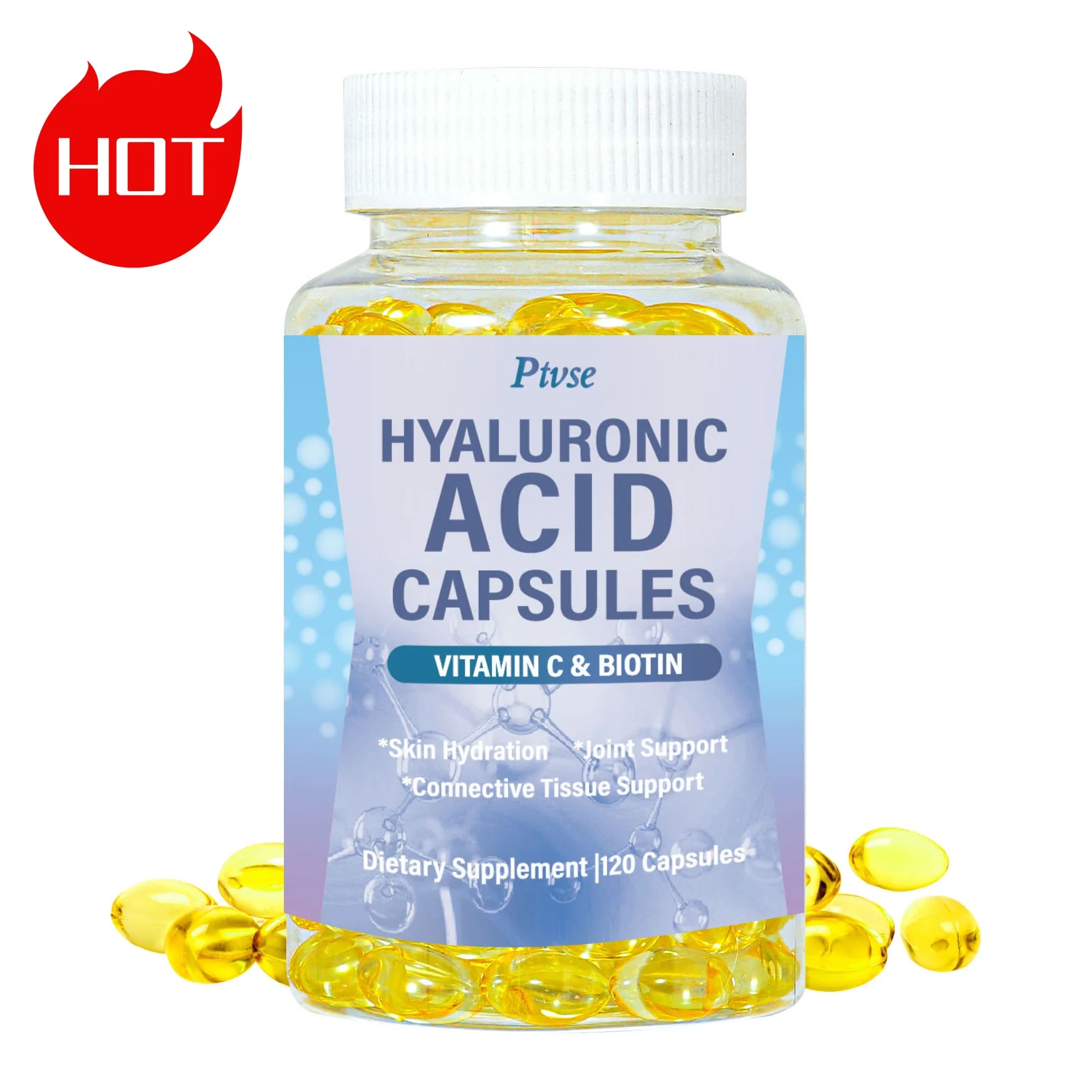 New Hyaluronic Acid Capsules Supplement for Healthy Support Connective Tissue and Joints Promote Youthful Healthy Skin