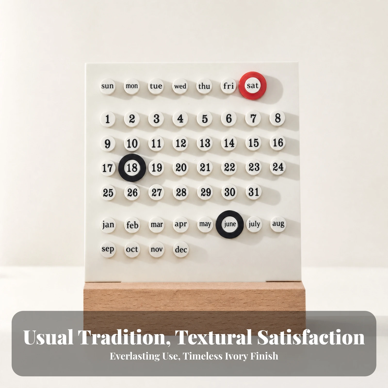 Perpetual Calendar with Wooden Base Freestanding Desk Calendar with Wood Base Decorative Reusable for Professionals, Office