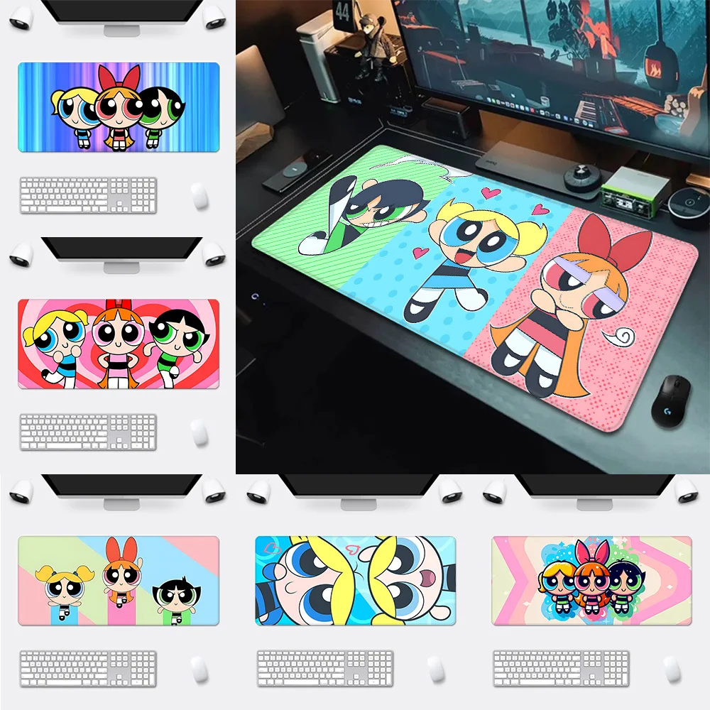 Mousepad HD Printing Cute Powerpuffs Girlss Computer Gamers Locking Edge Non-slip Mouse Pad XXL90x40cm Keyboard PC Desk Pad