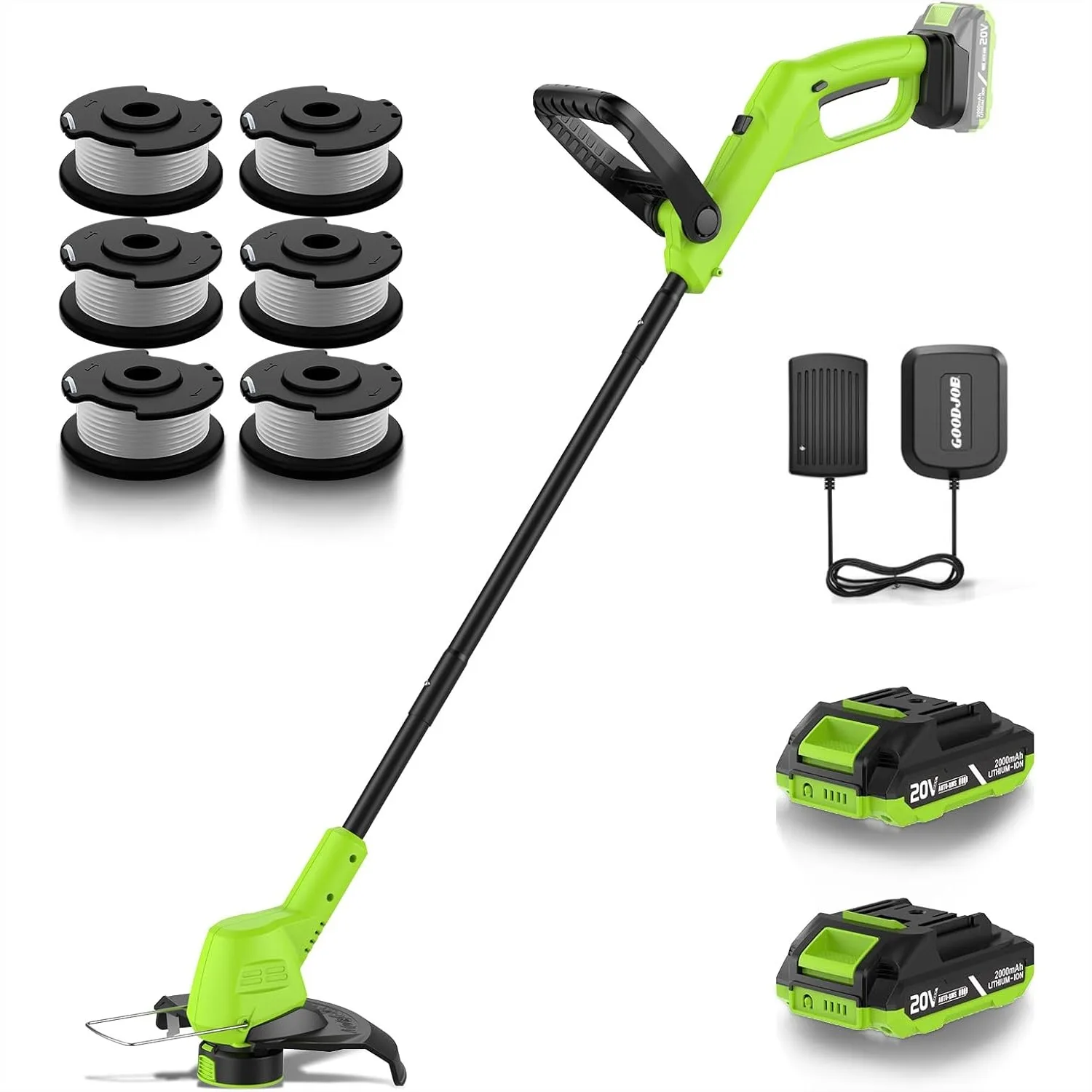 

20V Cordless Weed Wacker 12" String Trimmer, 3.5Lbs Ultra-Lightweight Weed Eater, 180° Pivoting Head 3-in-1 with 2 Batteries &
