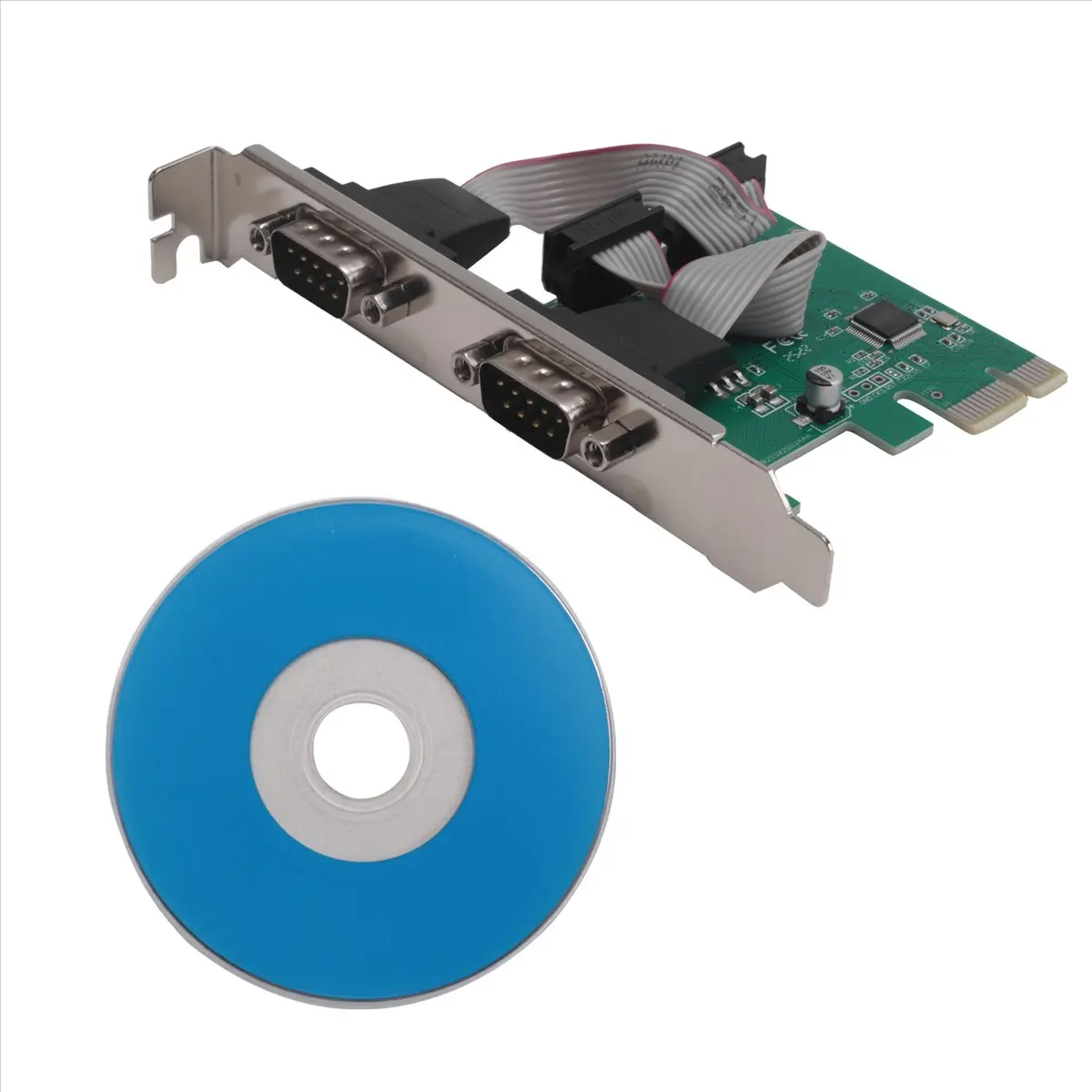 DT75BG  PCI-E PCI Express Dual Serial DB9 RS232 2 Ports Controller Adapter Card Green
