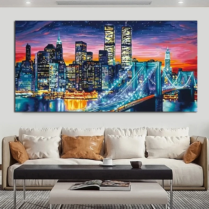 

Large Diamond Painting 5D New York Brooklyn Bridge Full Drill Mosaic Embroidery Art City Landscape Rhinestone Pictures