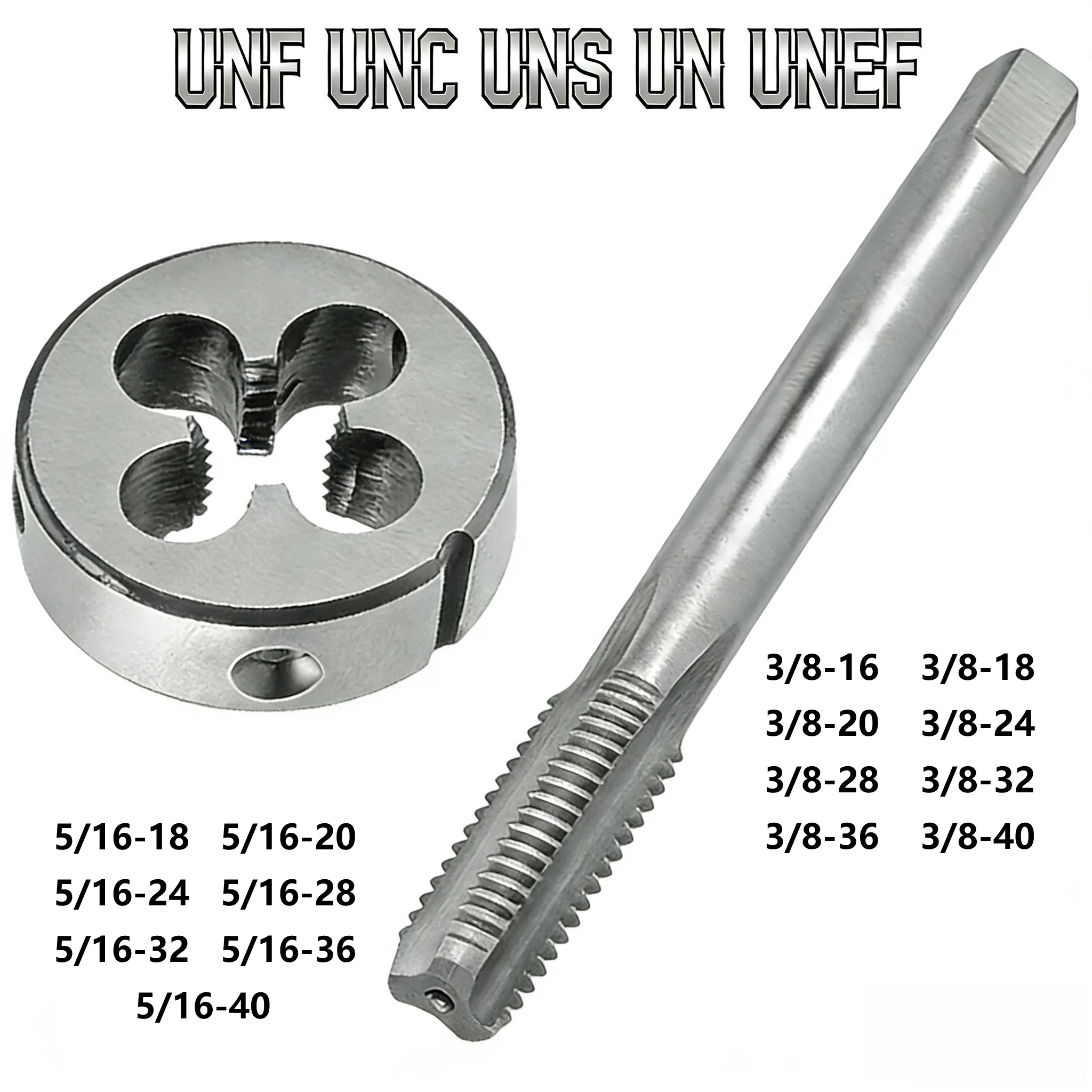 

Набор метчиков и плашек SAE 5/16 3/8 UNF UNC UNS UNEF, правосторонние, 5/16-20, 5/16-28, 5/16-32, 5/16-40, 3/8-16, 3/8-18, 3/8-24, 3/8-36