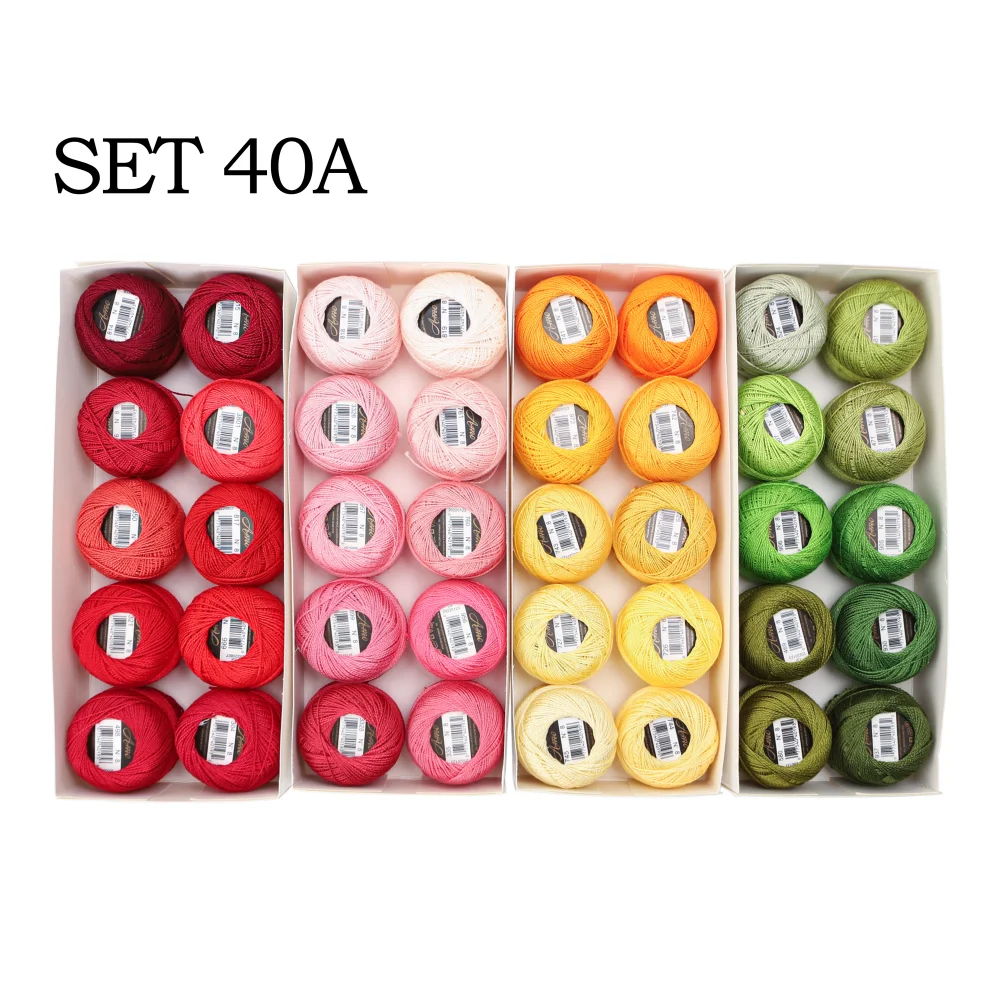 AmoHilos 40 Colors Set Size 8 Double Mercerized Long Staple Egyptian Cotton Pearl Crochet Thread 5 Grams Ball Each Five Choicese