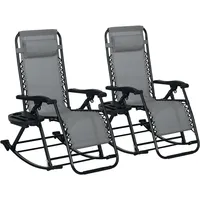 2 Pieces Outdoor Rocking Chairs Foldable Reclining Zero Gravity Lounge Rocker with Pillow Cup and Phone Holder