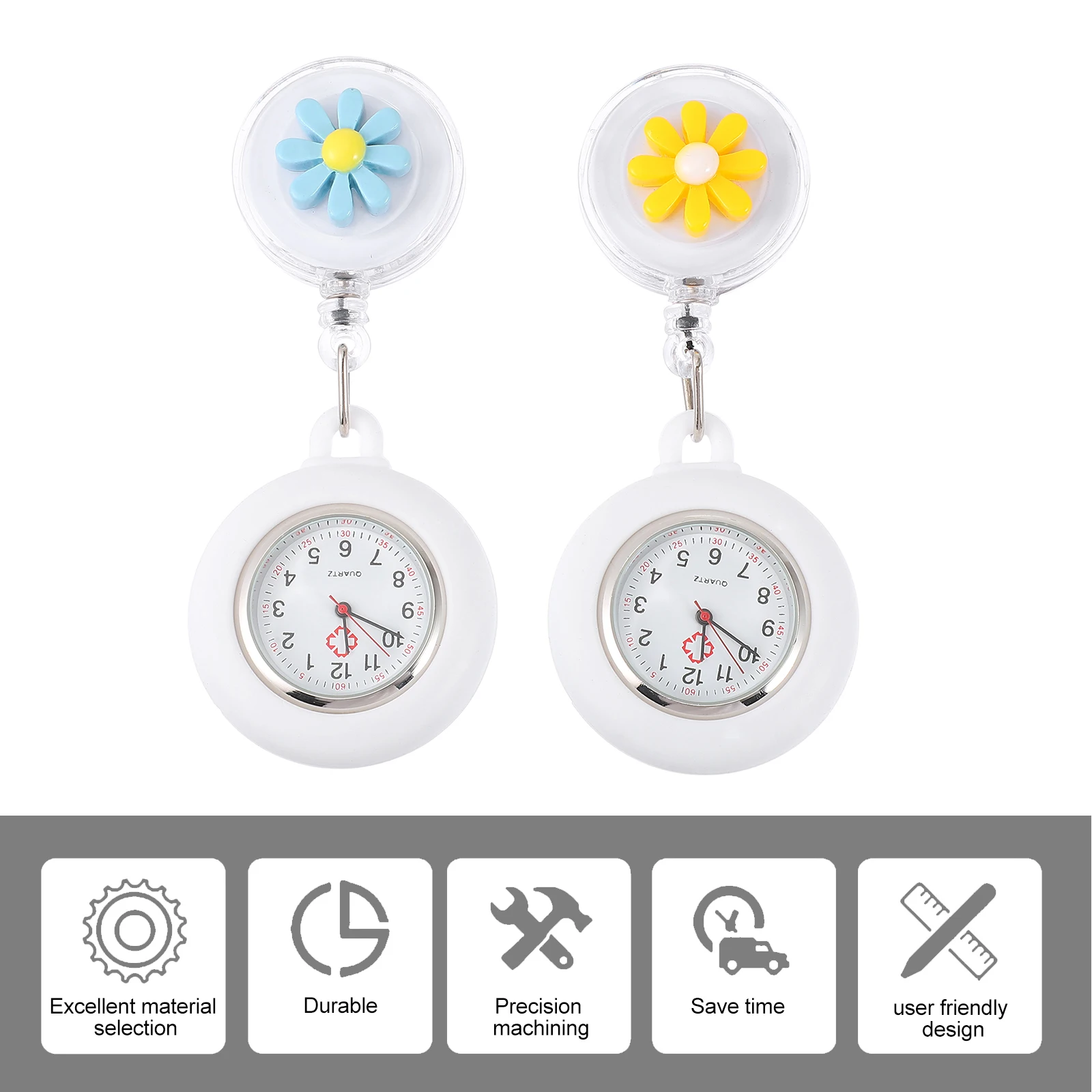 

2Pcs Silicone Pocket Watch Blue Yellow Nurses Fob Pendant Watches Gifts Teacher Student Nursing Chest Watch Accessories