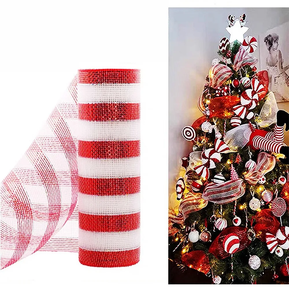 

Shiny Christmas Decoration Mesh Ribbon DIY Craft Colorful Christmas Flower Wreath Mesh Net Flexible Christmas Wrapping Ribbon