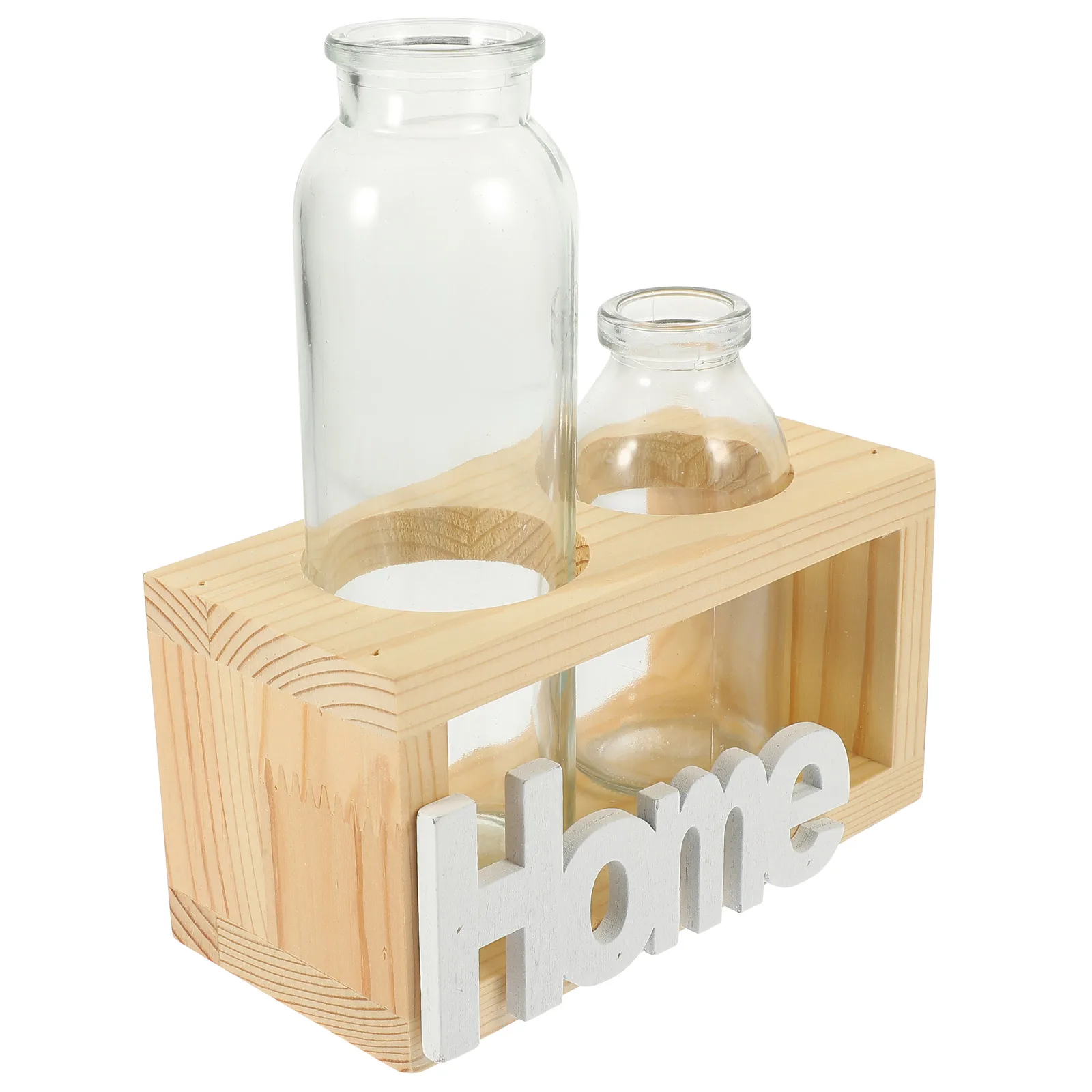 

1Set Hydroponic Glass Flower Vase Nordic Style Desktop Planter Wooden Stand Plant Holder Tabletop Indoor Garden Floral