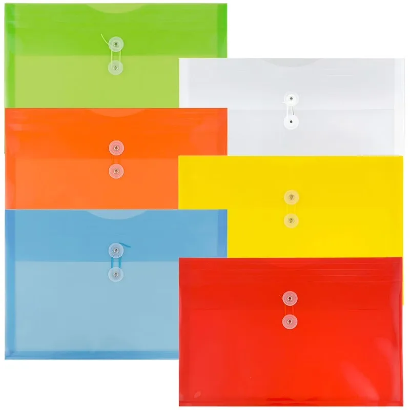 

Plastic Envelopes, 9 3/4 x 14 1/2, Assorted, Button String, Legal Booklet, 6 Pack