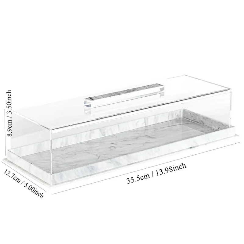 AB46-Acrylic Cake Holder Rectangular Serving Tray With Lid Marbleized Grain Cake Stand Rectangle Pastry Display - view 6